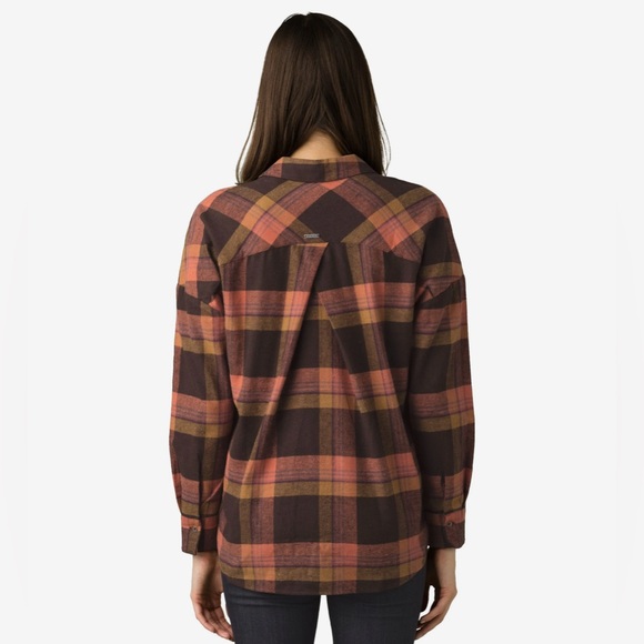 PRANA ‘Dante’ Organic Cotton & Hemp Plaid Flannel Tunic Top Women’s Size Large - Picture 3 of 10